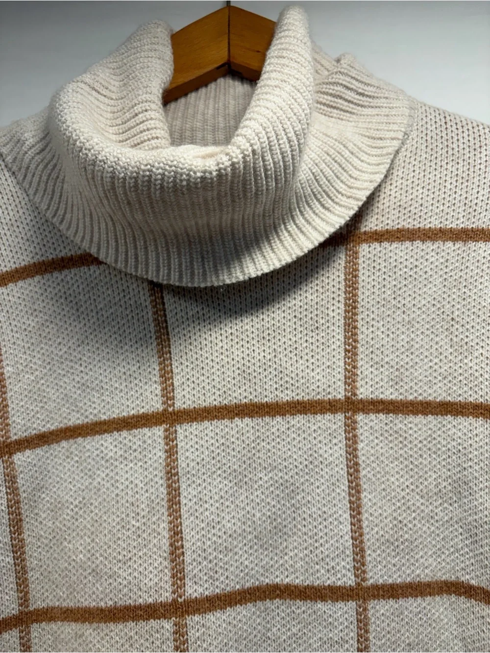 Madewell Cream and Camel Windowpane Turtleneck Sweater